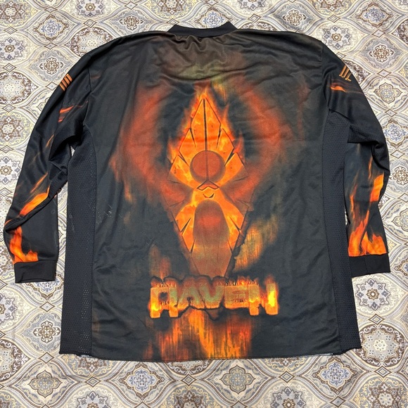 Y2K Made in USA Raven Fire Flames Longsleeve Paintball BMX Style Shirt - Picture 2 of 5